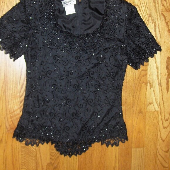 Brilliante By JA Vintage Short Sleeve Beaded Embellished Evening Top - EUC - Picture 2 of 11